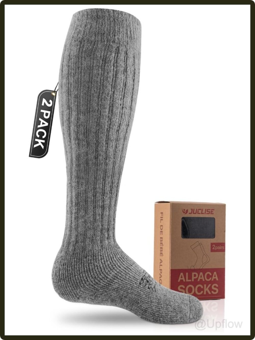 Men's Women's Baby Alpaca Merino Wool Knee High Boot Socks 2 Pack Winter Warm